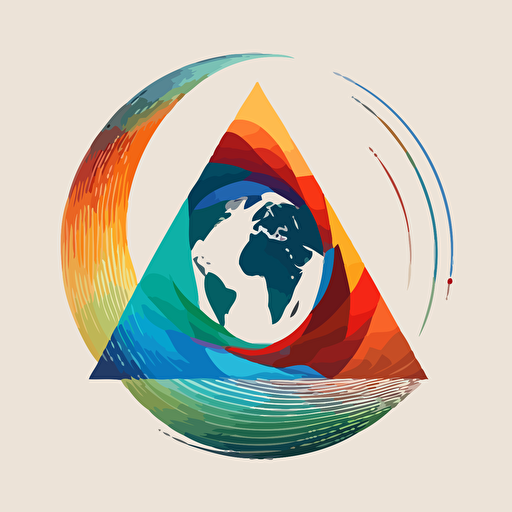 flat vector logo of triangle, gradient, audio wave form wrapped around earth, simple minimal, by Ivan Chermayeff