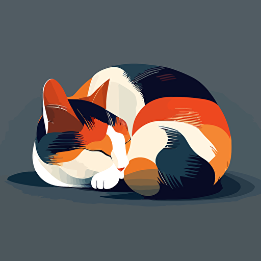 simplistic vector sleeping calico cat
