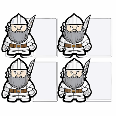 vector image white sheet with dwarf stickers, thick outline, 4 rows of 4 stickers