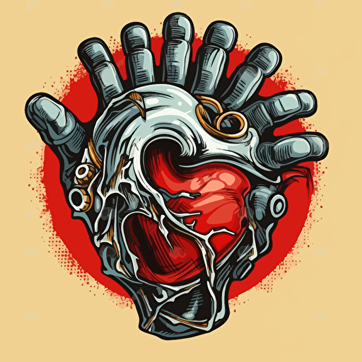 a vector logo of a biker hand squeezing a pumping heart