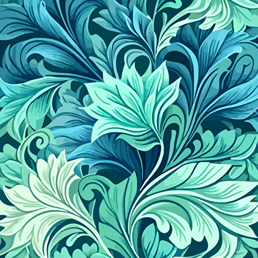 blue and green painterly Floral, Pastel, Repeating Pattern, 300 dpi, ar 1:1, Vector, Layering and blending, clipart, wallpaper, van gough style