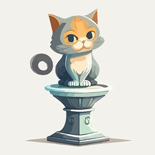 cartoon female cat sitting on a pedestal, white background, vector, high definition