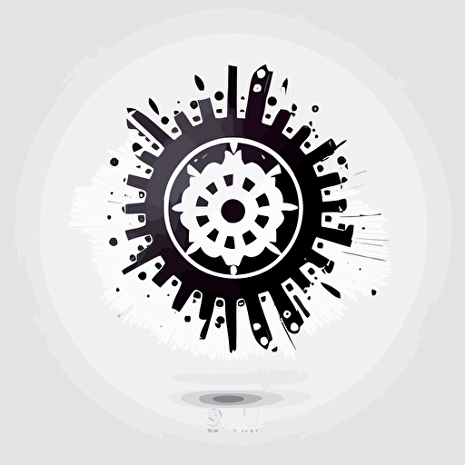 vector illustration, circle with gear symbol inside, white background, minimalist