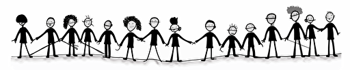 vector black stick figure children spaced out with black wires connecting them all together