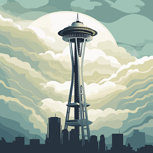 vector art seattle space needle clouds