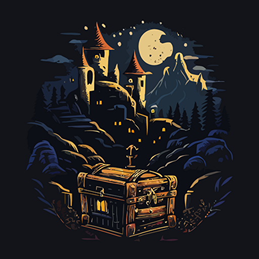 simple vector of chest and castle, black background