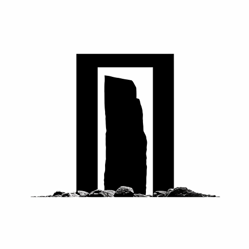 Monolith, looking at the camera, minimal, outline strokes only, black and white, logo, vector, white background