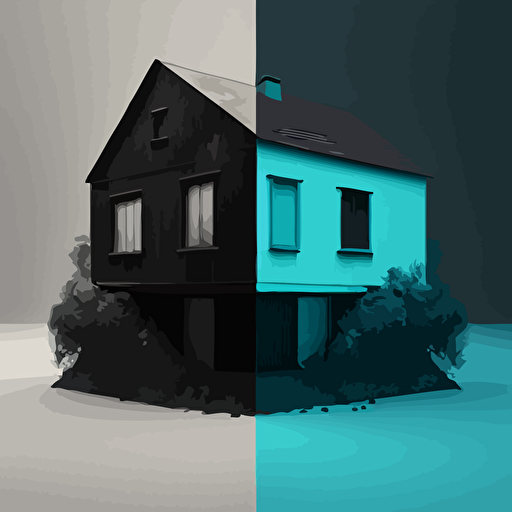 minimalistic Psycho fil house:: cyan and black, vector