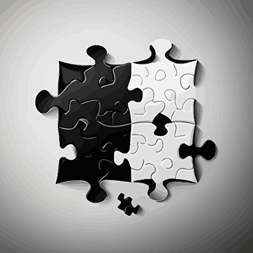two puzzle pieces that do not match, black and white, vector image, white background