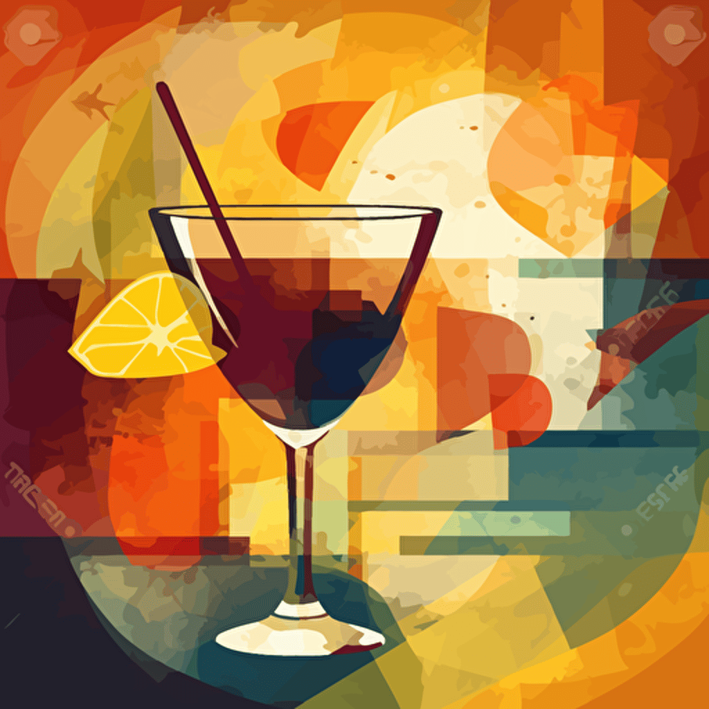 old fashioned cocktail,geometric shapes, abstract paiting,vector,high detail