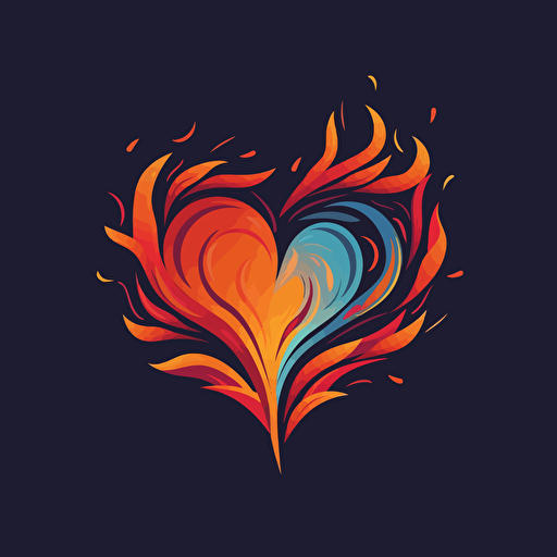 a vector art style logo of a heart on fire, representing resolve and perseverance