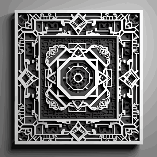 black and white design in the style of square modern geometric vector, laser cut with layers