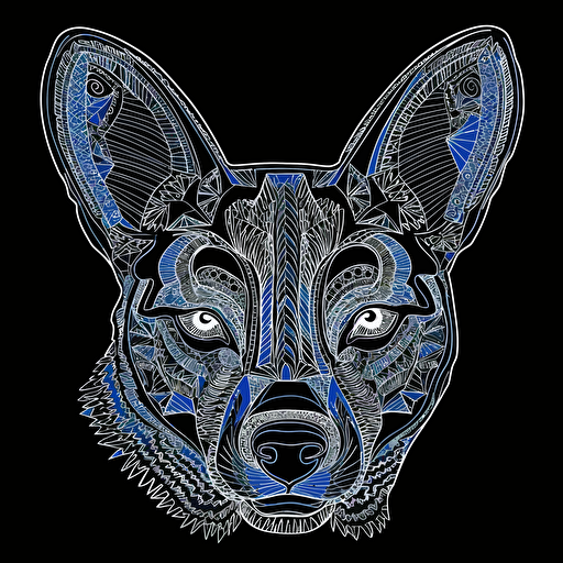 alex grey concept vector stencil of a blue heeler , black and white,