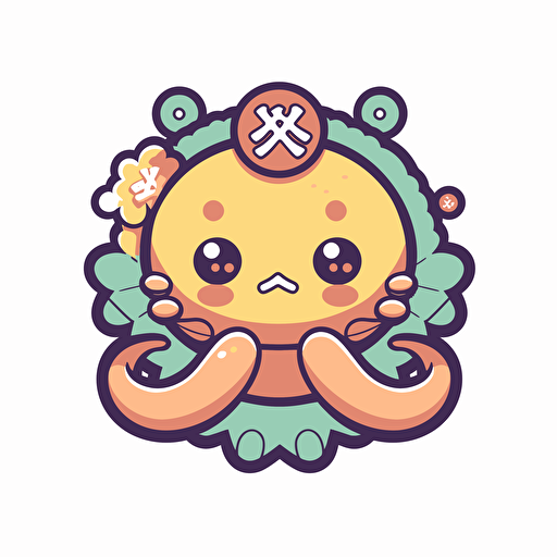 a simple flat logo featuring an anime kawaii octopus with all 8 arms visible, vector image, 32k uhd