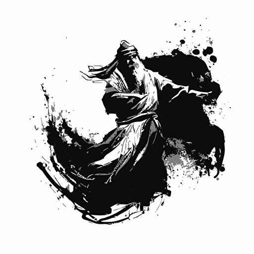 a dancing sufi done in brush stroke illustration in japanese style or art, black and white, minimal art, vector logo