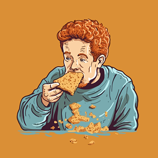 Paint a man biting into a crumble biscuit.simple, stylized, cartoon, vector art, clear background