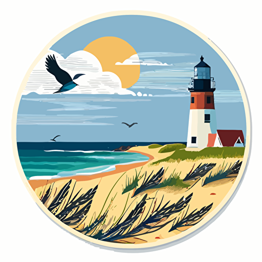 Nantucket Beach, vector sticker, minimal colorful, flat, no text