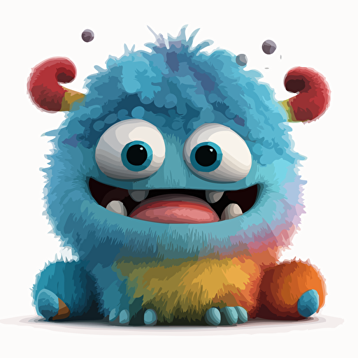 A saturated colorfull baby fur french monster, goofy looking, smiling, white background, vector art , pixar style