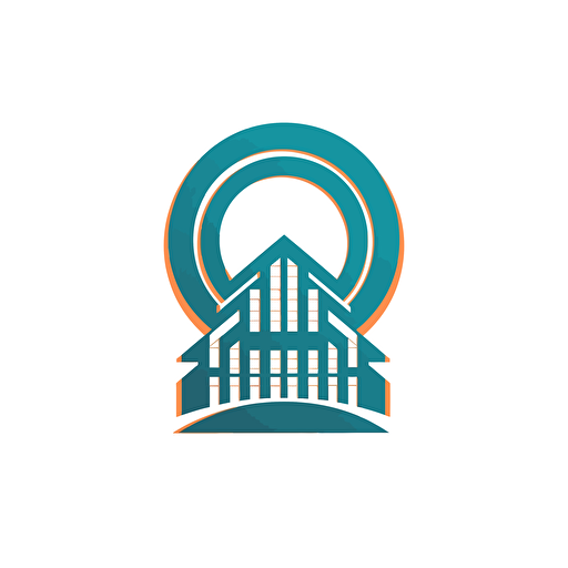 simple flat logo, white background, vector style ; building + infinity loop