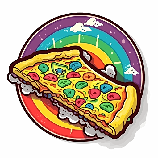 vector image sticker design of a rainbow pizza