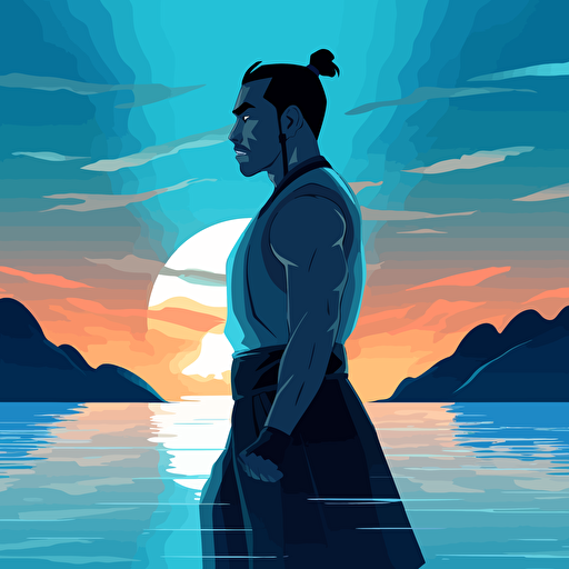 Vector illustration of Sokka, Aesthetics clean and minimalist, abstact water background, with dramatic lighting
