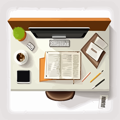 vector illustration of an empty desk, view from top on white background