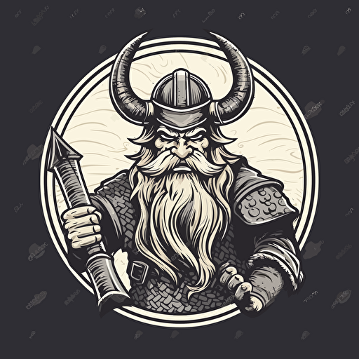 vector logo full bocy muscular viking holding battle axe in one hand and viking helmet in other hand