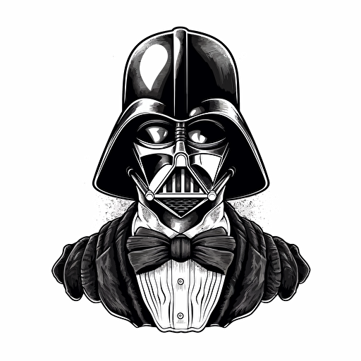 draw black white dark vader , with gentelman- with bow- style vector art stencil v5