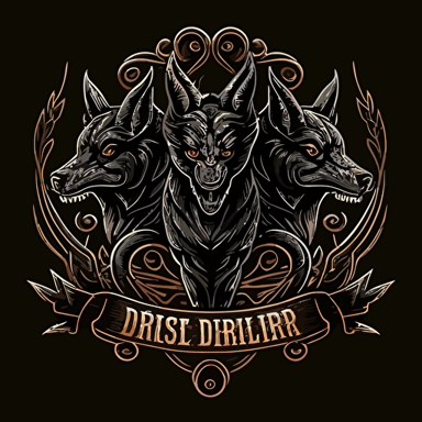 wild demonic cerberus tight leash, vector logo