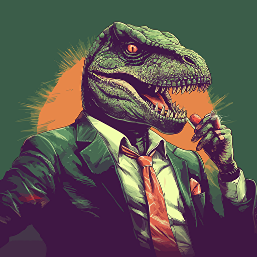 t-rex wearing a business suite and sunglasses, smoking a big cigar, vector art, 2d
