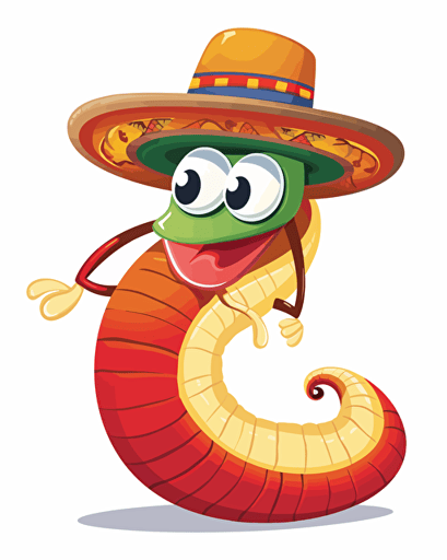 vector illustration worm wearing a sombrero, no background, cartoon style