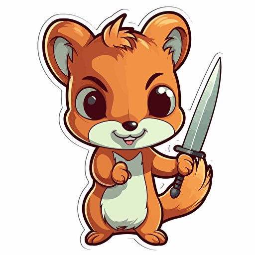 Vector sticker, cute squirrel with a knife