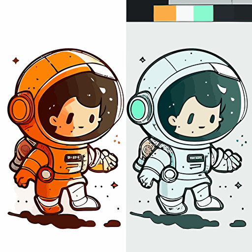 draw a 2D vector, cartoon, astronaut, a simple drawing, in color but bordered with a black line, flat drawing and without details on a white background