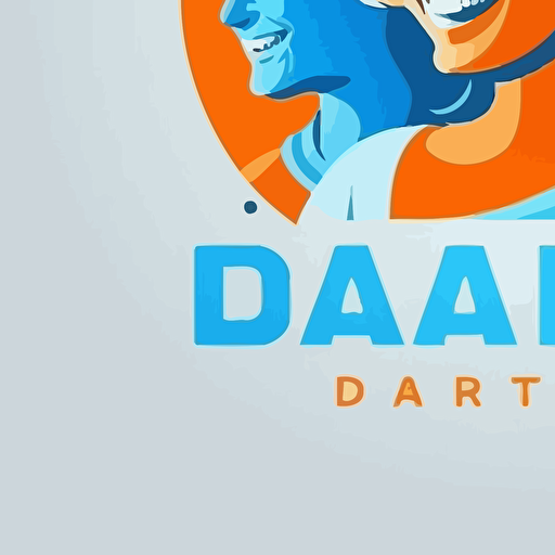 create a logo, happy smiling people with headphones are listening to dancy music, illustrated, vectorized, color scheme 2 colors, blue and orange