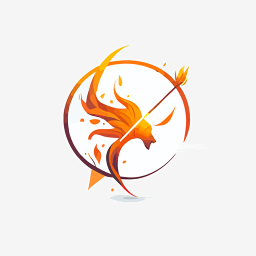 round logo of sagittarius. vector, flat, little flame, simple, white clean backgound