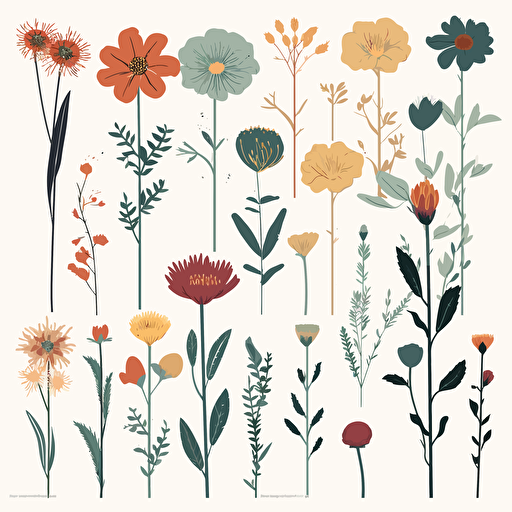 vector designs of flowers, minimalist style, high resolution, no background