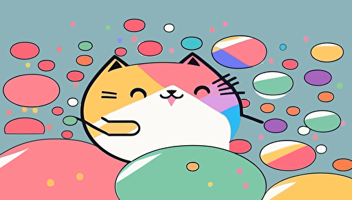 funny kawaii colourful kitty illustration, vector, simple clean, minimalist, wallpaper, bright, collection
