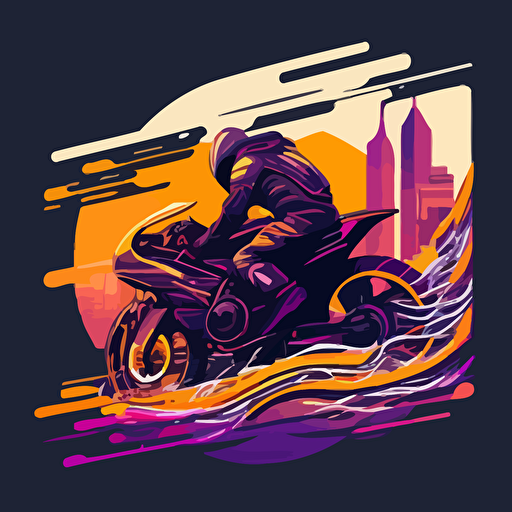 A motobiker, futuristic, tokio wave, illustration, minimalistic, vector,