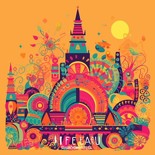 a colorful festival logo, full colors, no gradients, vector art style,