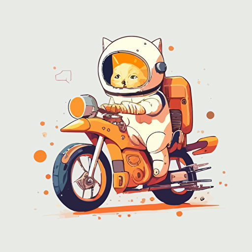 Astronaut cat riding a bike, cartoon style, vector, illustration, simple colors, white background