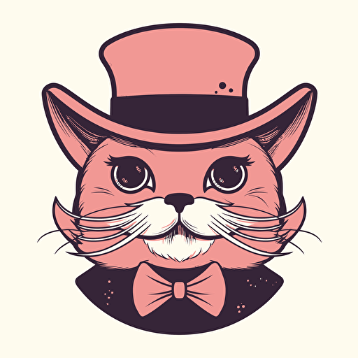 a pink vector art cat with a thin mustache and a bonnet