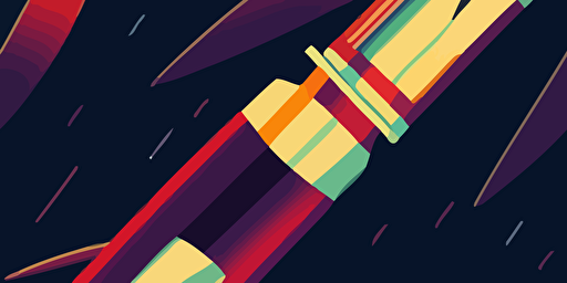 a vector style rocket ship flying through the night sky
