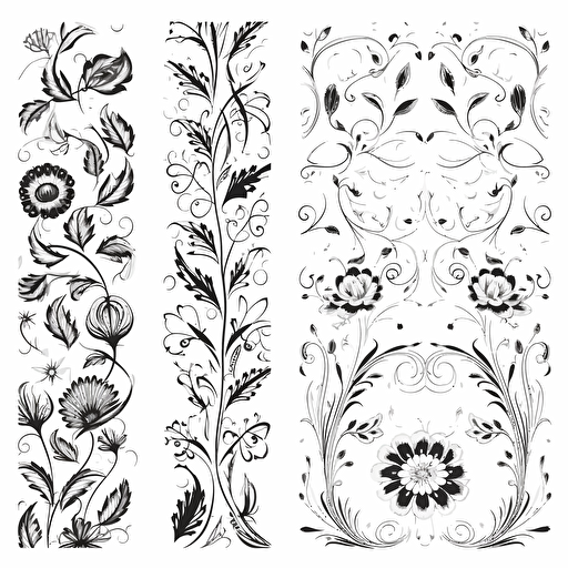 floral and wavy monograms vector, Black on white, white background