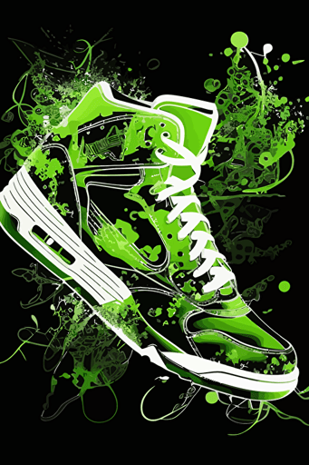 air jordan shoes, 1D, neon green and white colours, vector art, HD,