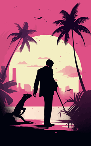 flat vector book cover design by martin stranka showing painted wallpaper hawaii background to a pink anthropomorphic gecko salesman wearing a battered worn suit