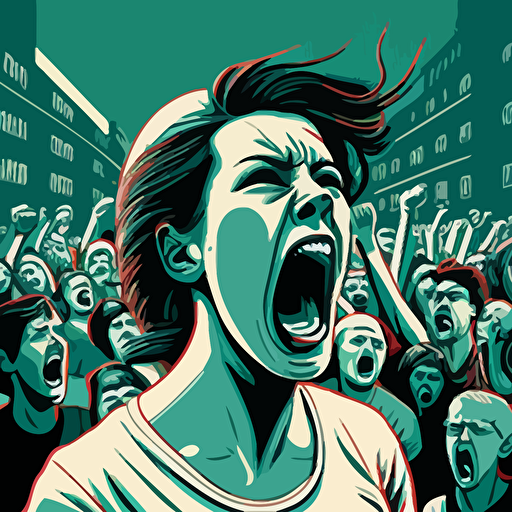 very detailed vector illustration of a screaming, angry crowd