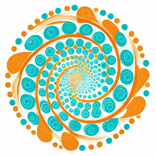 helical molecule, vector image icon, single large swirl of orange and turquoise, flat lighting and white background, simple