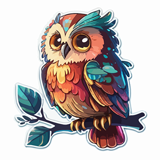 sticker flat vector art,2D kawaii, owl,cute,colorful disney-inspired