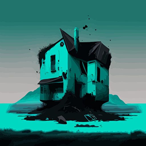 minimalistic Psycho fil house:: cyan and black, vector