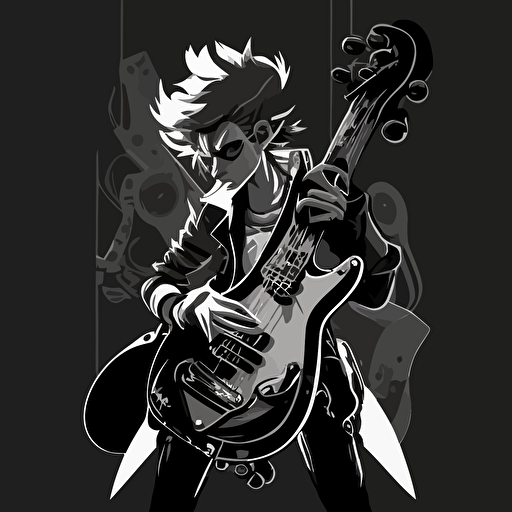a black and white vector of zac from league of legends playing the bass